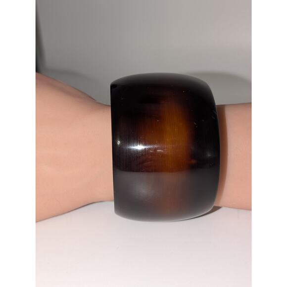 Vintage Cognac Stripe Simichrome Tested Heavy Wide Bangle Bracelet 88.27g - Picture 4 of 10